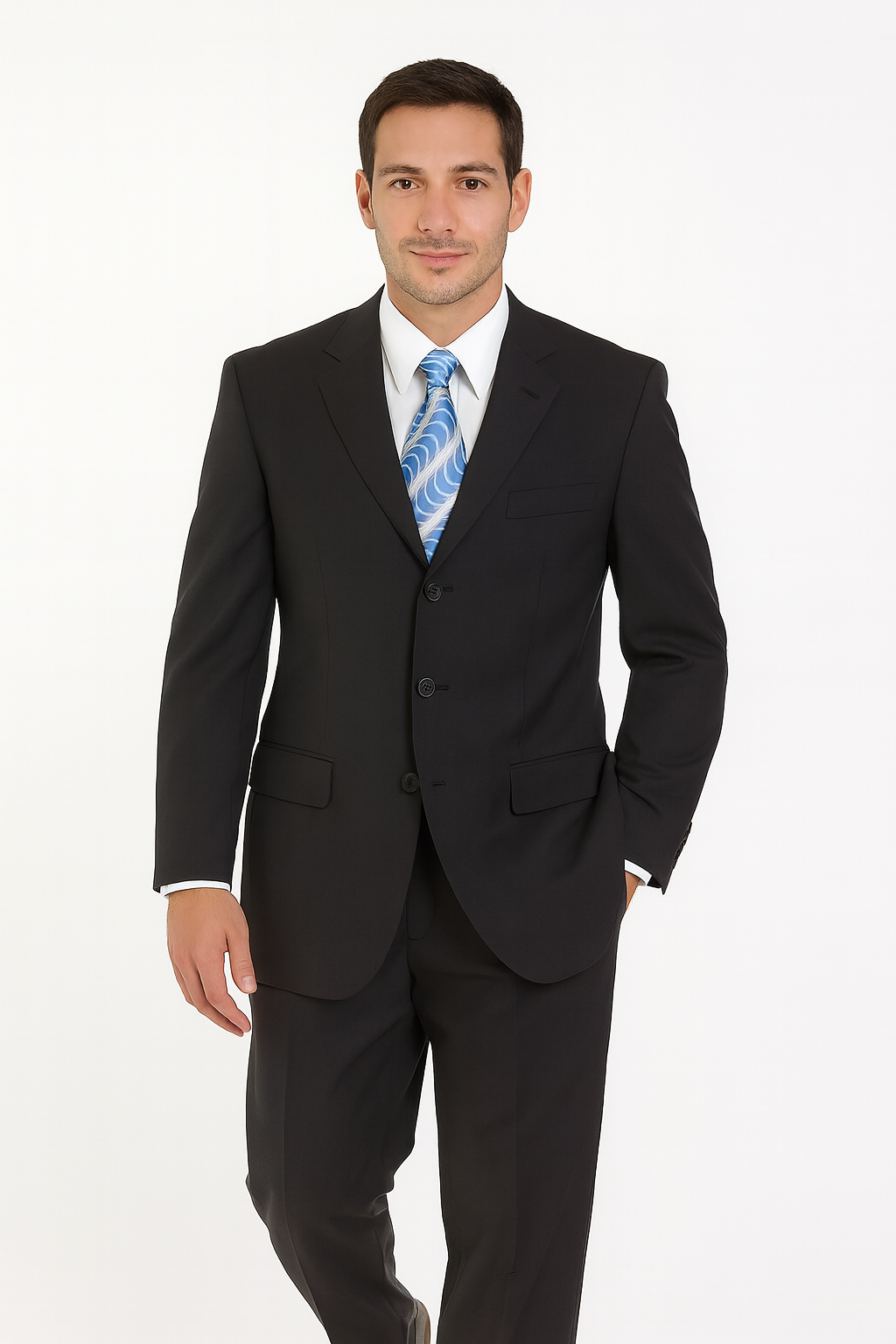 Milano Moda 3-Button Navy Suit for Men