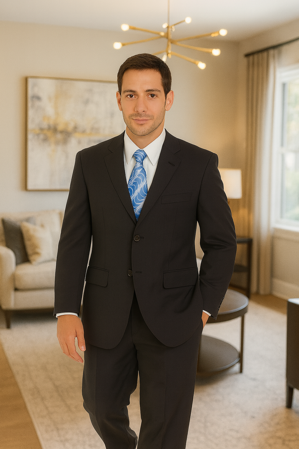 Milano Moda 3-Button Navy Suit for Men