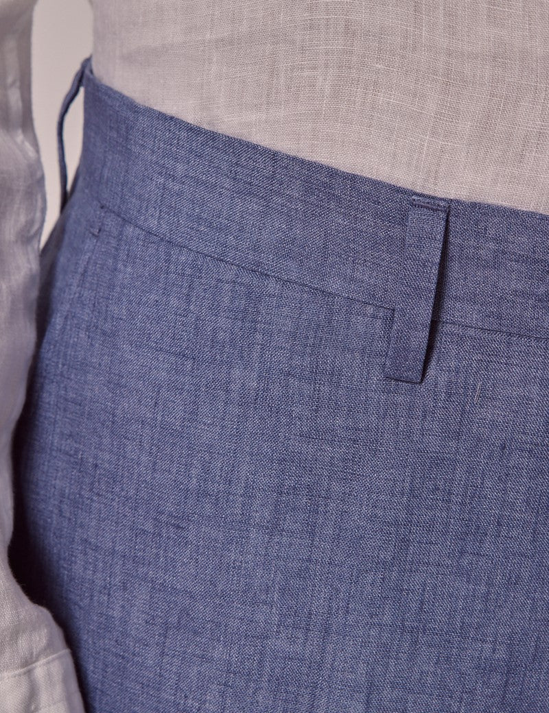 Men's Mid Blue Linen Suit for Summer Weddings