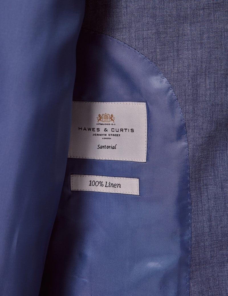 Men's Mid Blue Linen Suit for Summer Weddings