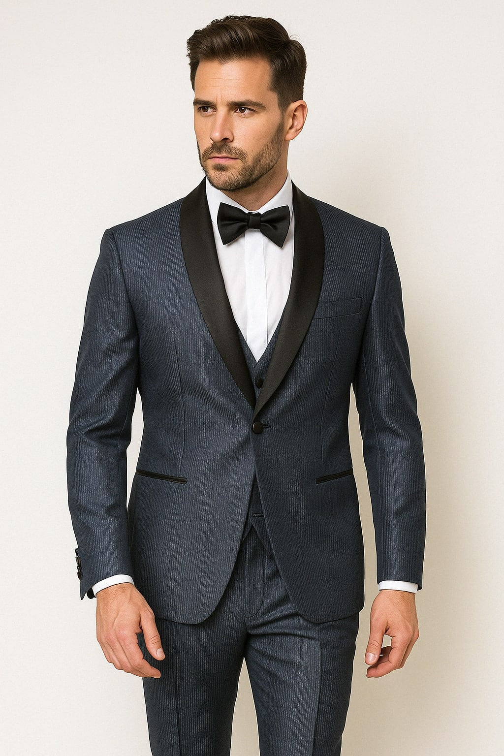 Midnight Blue Stripe Tuxedo Jacket with Shawl Lapel