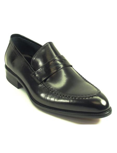 Carrucci Men's Genuine Moccasin Leather Black Slip On Black Dress Shoe