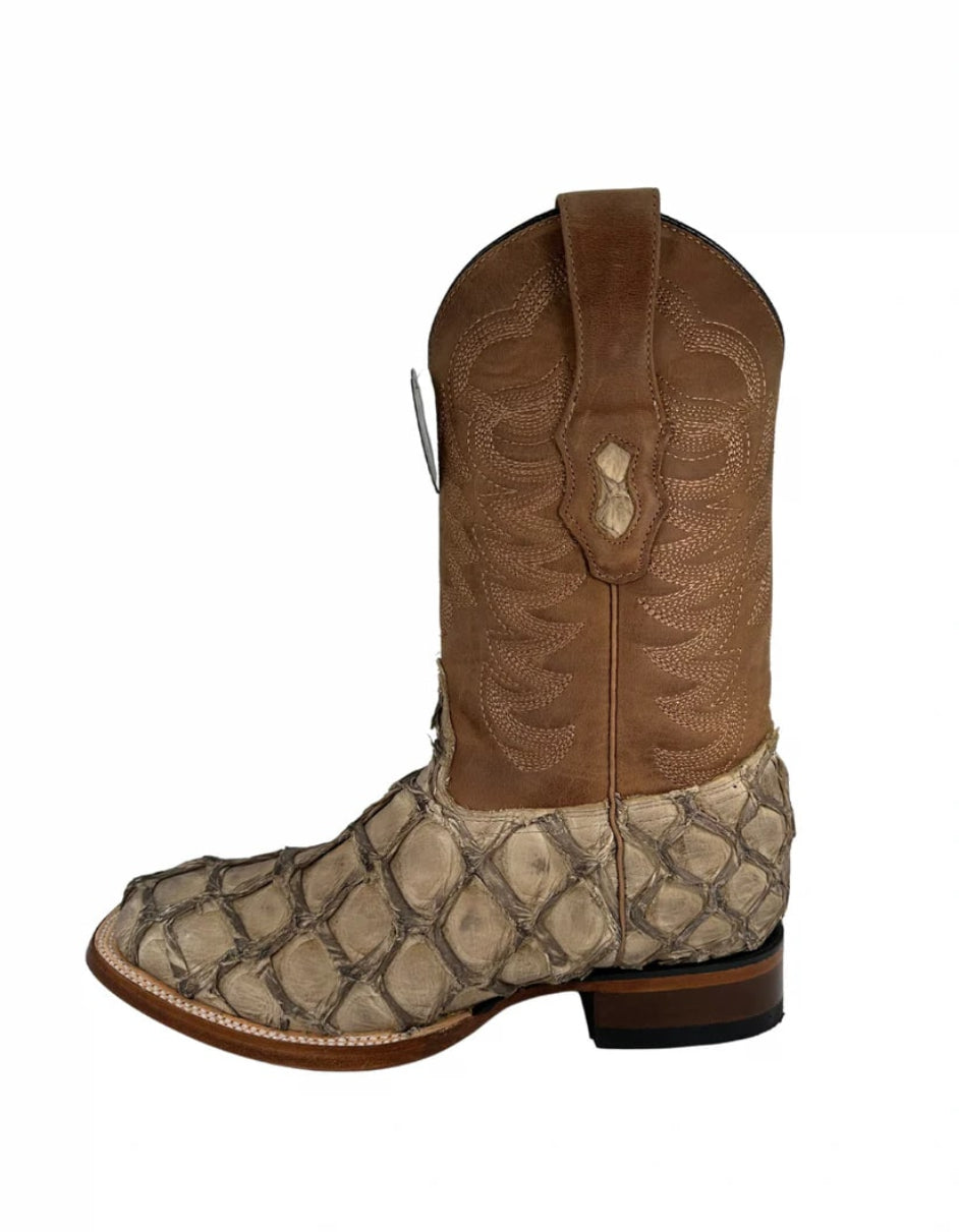 Men's Mocha Pirarucu Wide Square Toe Boot