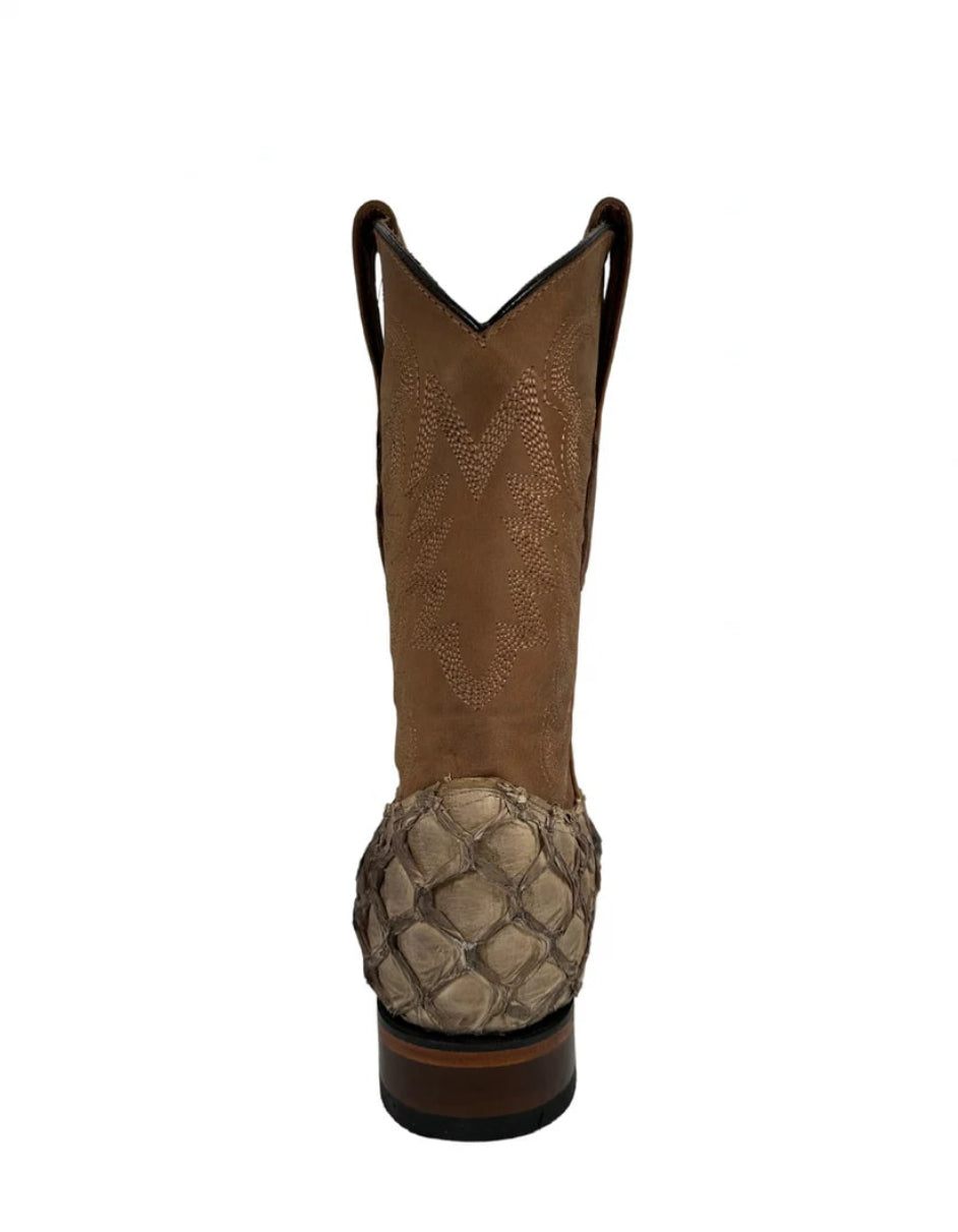 Men's Mocha Pirarucu Wide Square Toe Boot