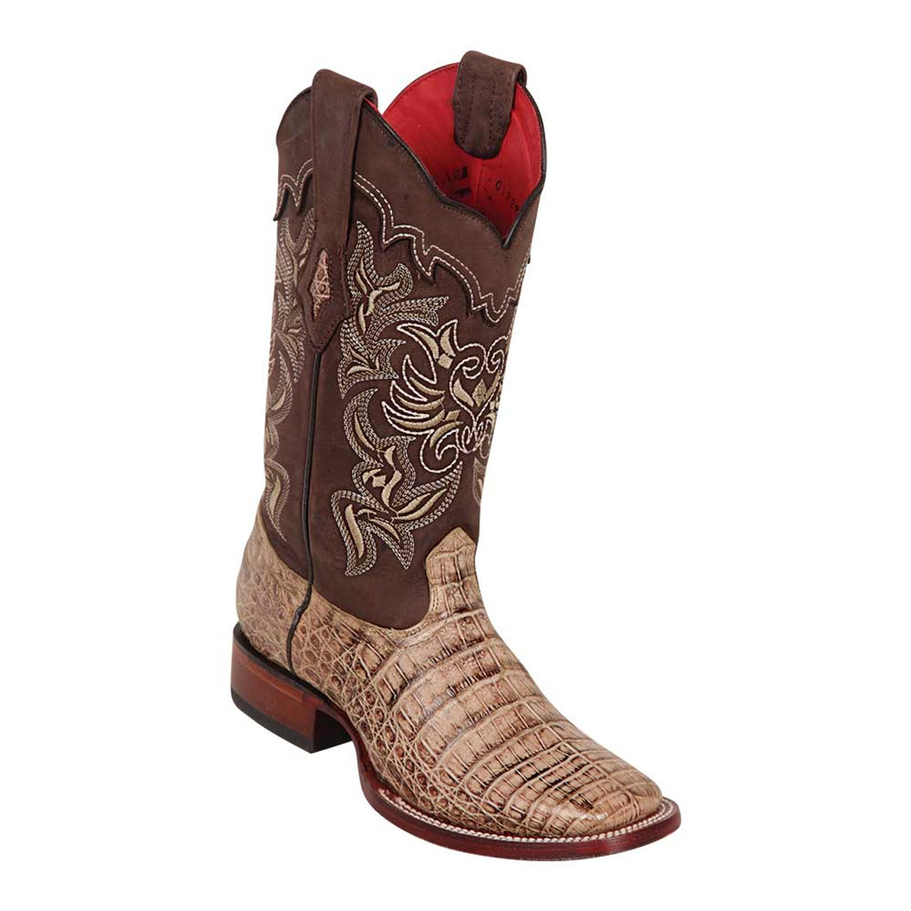 LOS ALTOS Caiman Belly Wide Square Toe Cowboy Boots