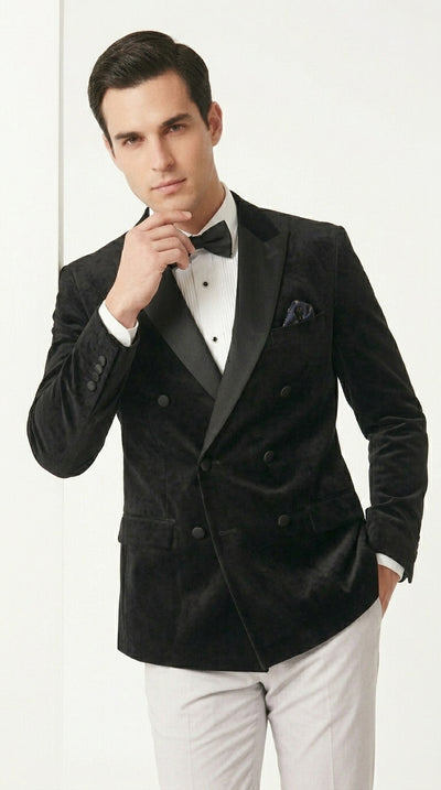 Men’s Black Velvet Double Breasted Tuxedo Blazer, Formal Wedding Prom Sport Coat
