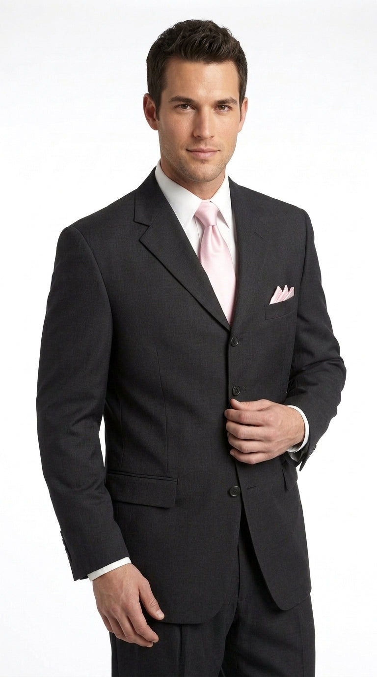 Men’s Black 4 Button Classic Fit Suit, Double Pleated Fully Lined Formal Wedding Business Suit