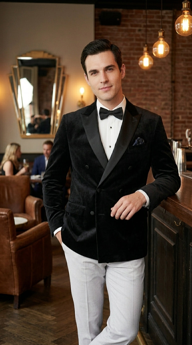 Men’s Black Velvet Double Breasted Tuxedo Blazer, Formal Wedding Prom Sport Coat