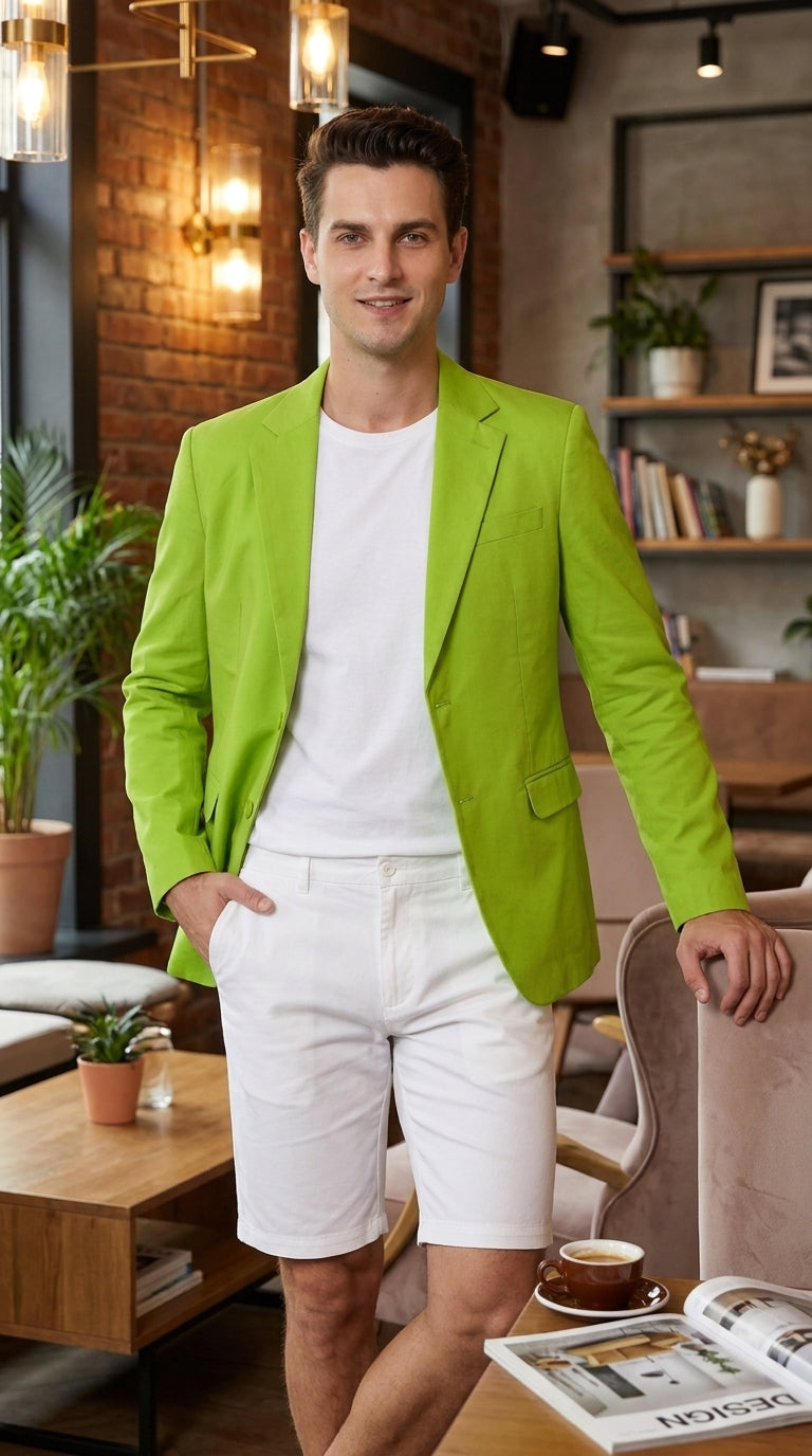 Men’s Apple Green Summer Sport Coat, Lime Green Classic Fit Blazer for Parties and Casual Events
