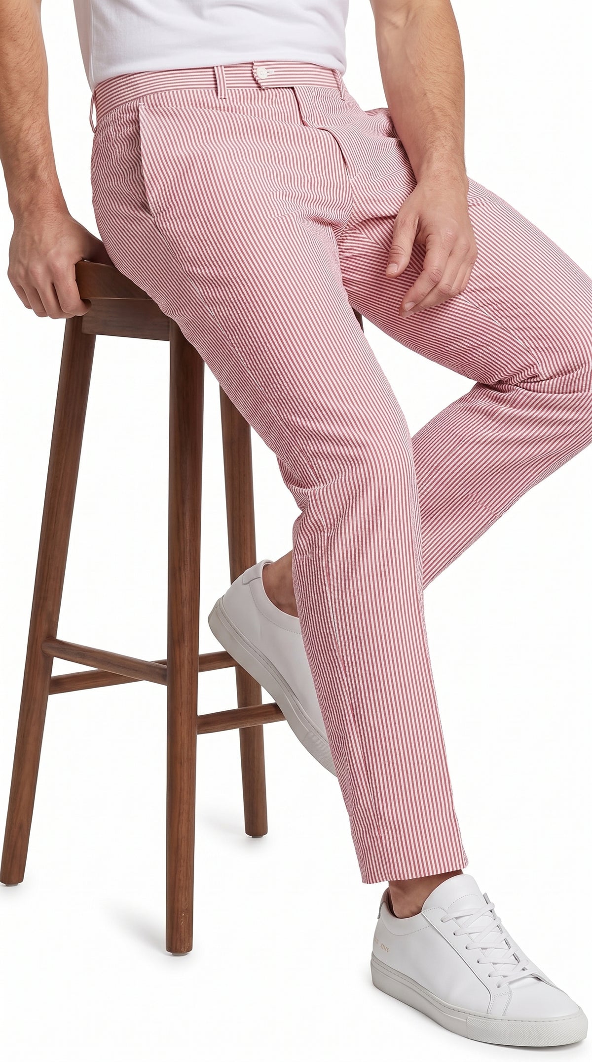 Men’s Red Seersucker Stretch Pants, Lightweight Summer Dress Slacks