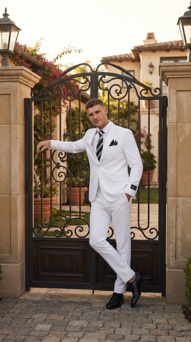 Men’s White Wedding Suit, 2 Button Formal Groom Prom Dress Suit