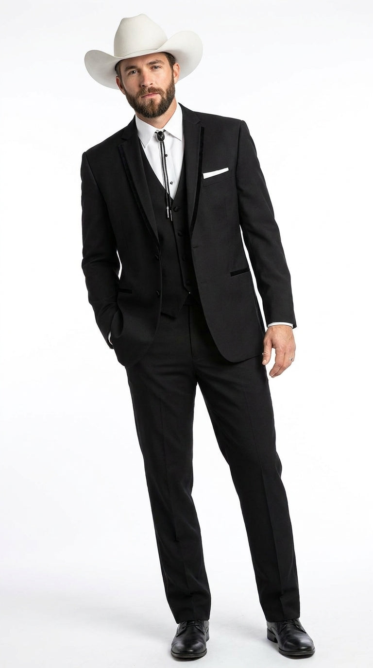 Men’s Black Western Wedding Tuxedo, Country Traje Vaquero Formal Suit
