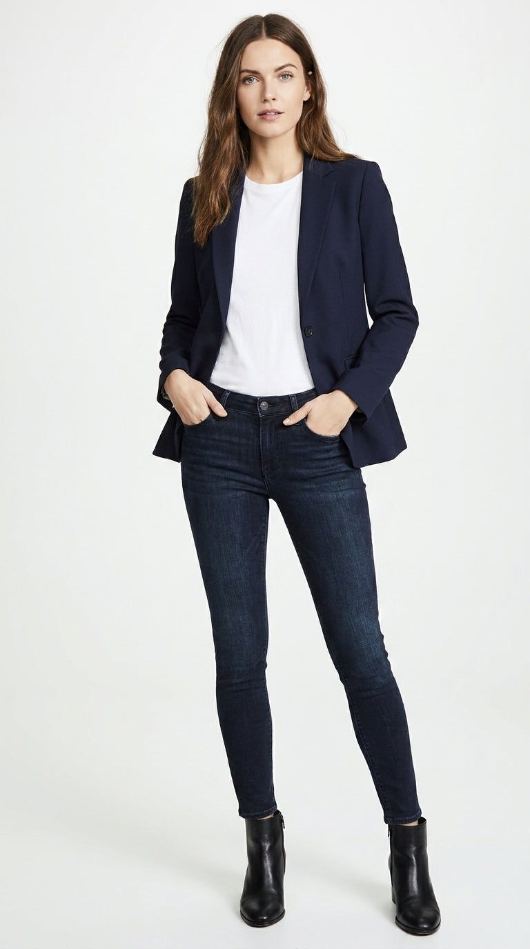Two Button Solid Pattern Navy Women Blazer