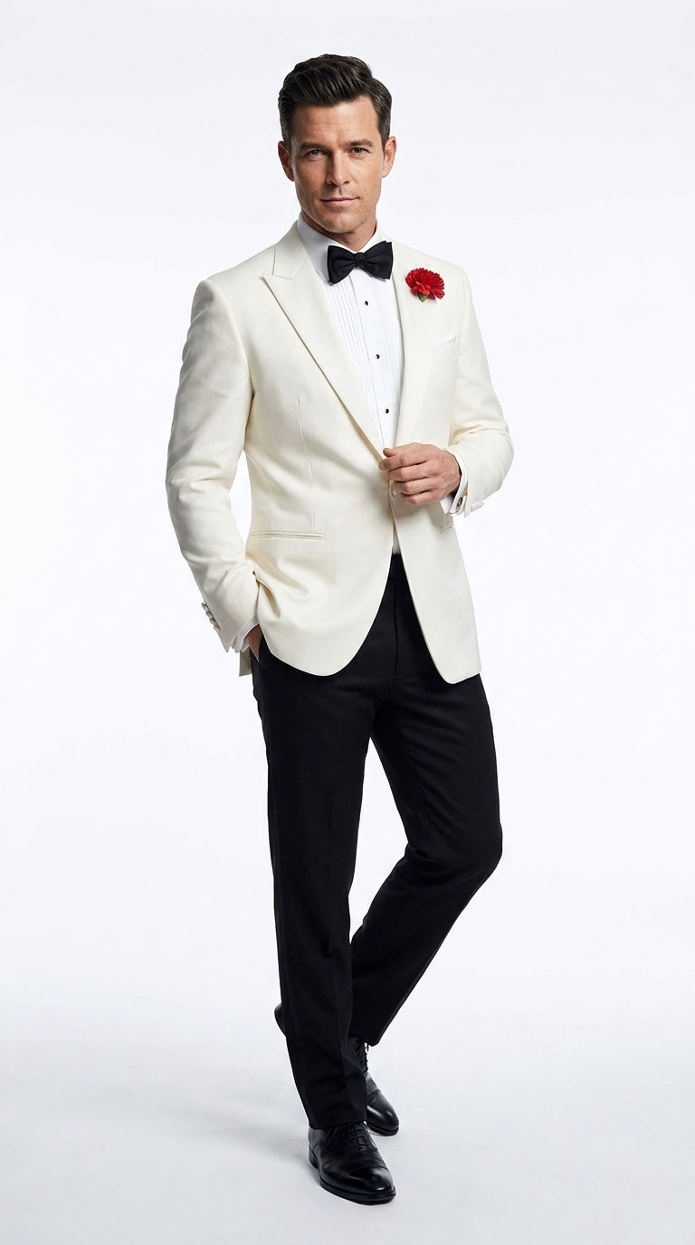 Men’s James Bond Inspired White Suit Costume, Classic Spy Formal Tuxedo Dinner Jacket Outfit