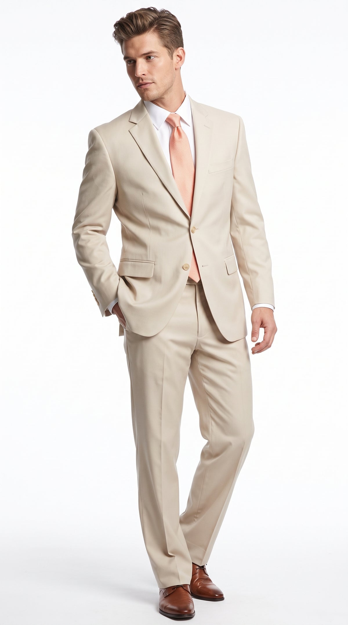 Men’s Light Tan Beige 2 Button Wedding Suit Separates, Mix and Match Jacket and Pants Any Size