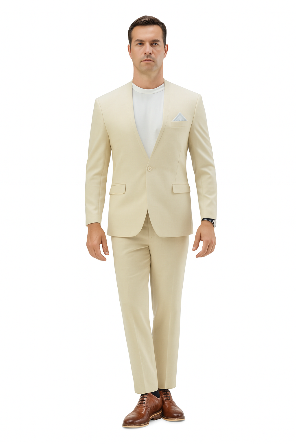 Two Piece Linen Suit Hybrid Fit No Collar