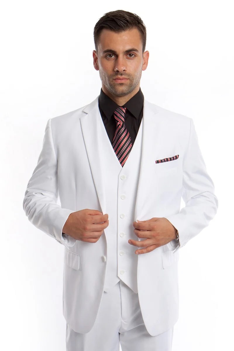 Men's White Vested Two Button Wedding Suit