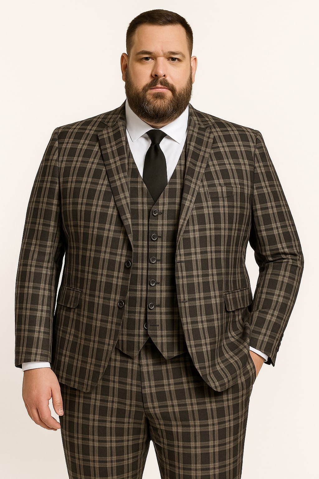 Men's Black and White Plaid Three-Piece Suit – Modern Slim Fit Tuxedo for Church and Business