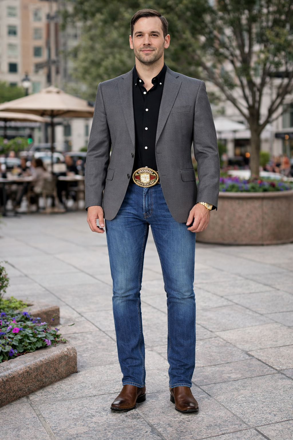 Modern Cowboy Blazer for Men – Grey Western Jacket with Style