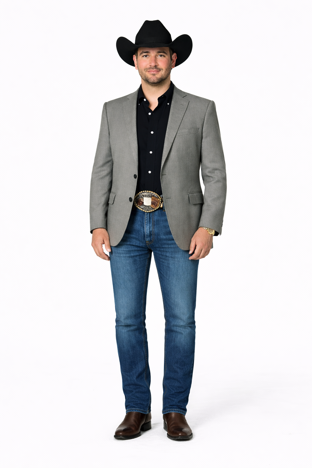 Modern Cowboy Blazer for Men – Grey Western Jacket with Style