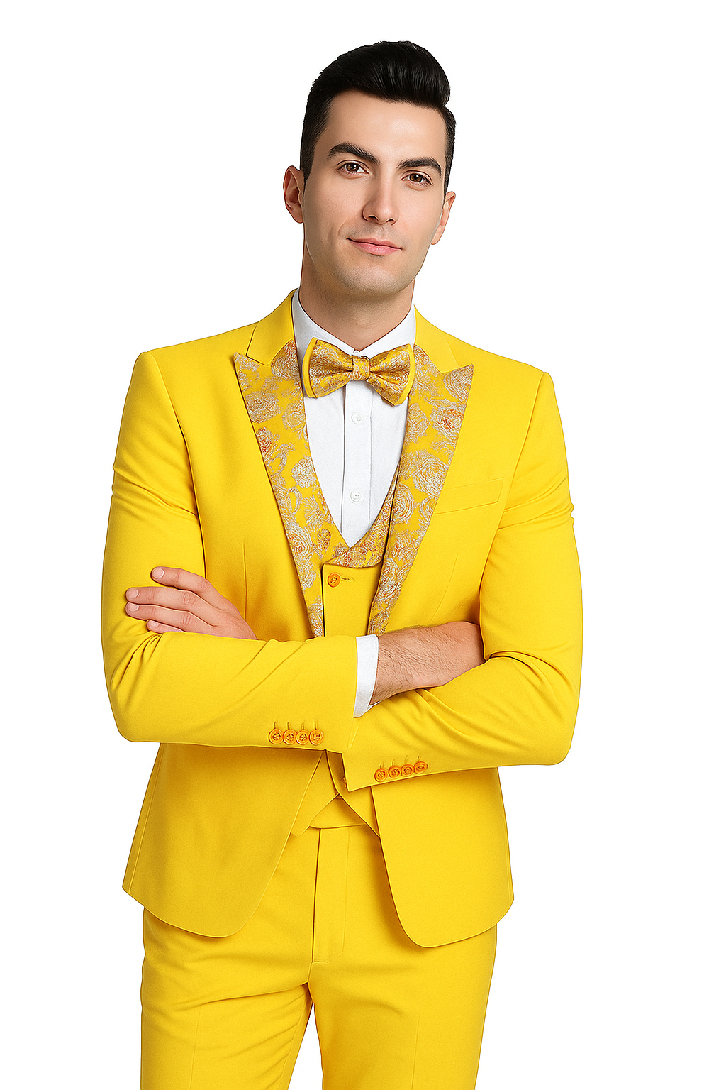 Radiant Golden Bloom 3-Piece Floral Lapel Suit