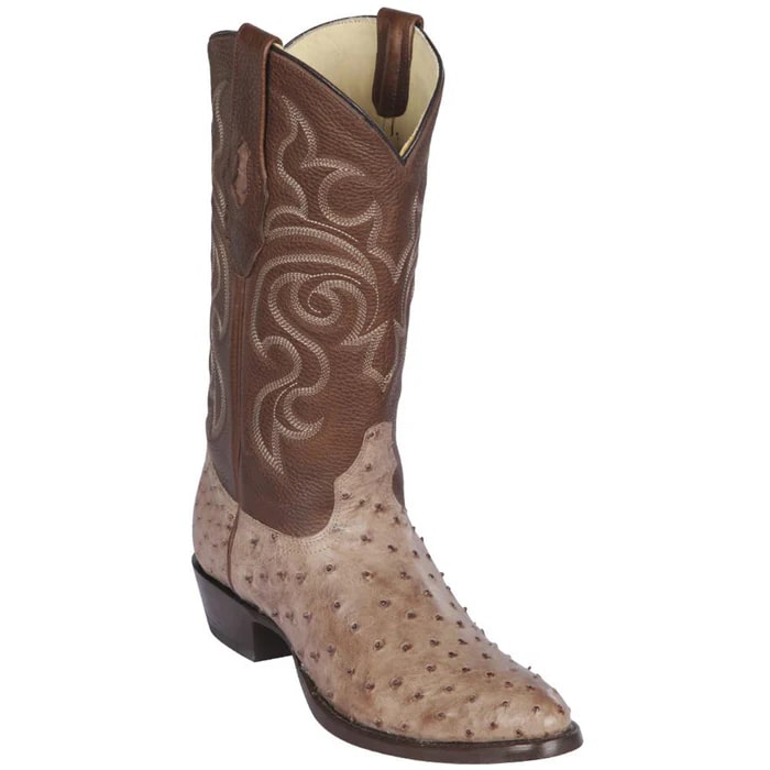 Moka Ostrich R-Toe Cowboy Boots by Los Altos