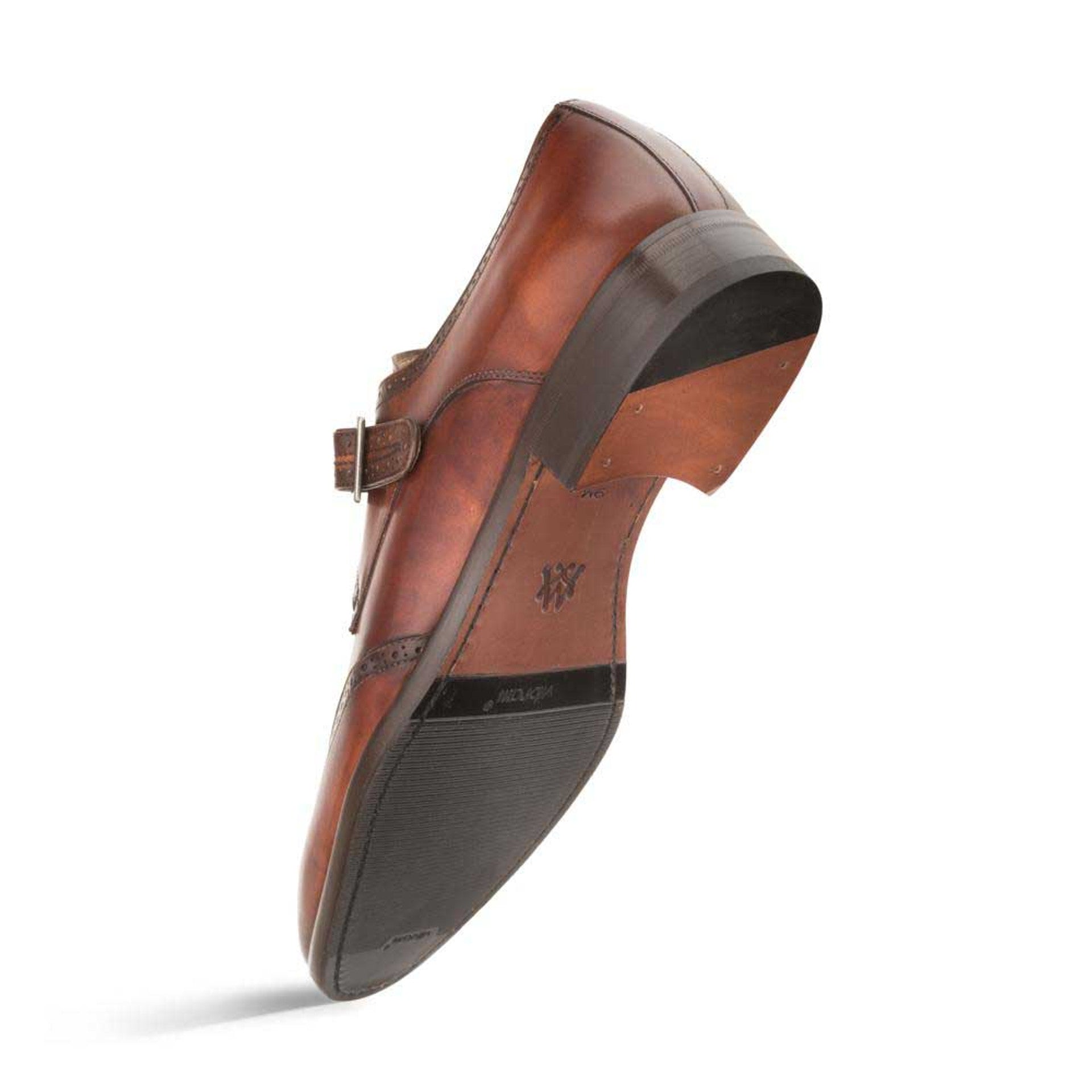 Mezlan Wing Tip Monk Strap in Cognac Calfskin