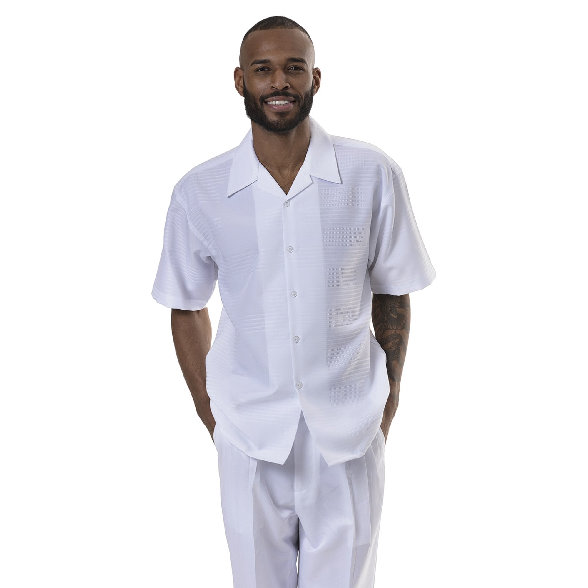 Shirt & Pleated Pants Solid White Short Sleeve Casual Sets