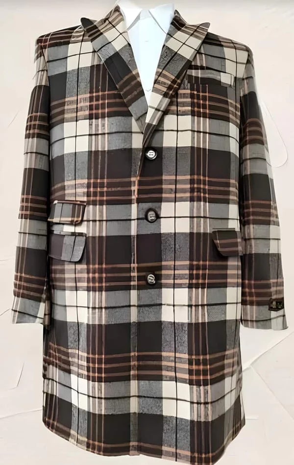 Mens Plaid Wool Peacoat - Multicolor Topcoat