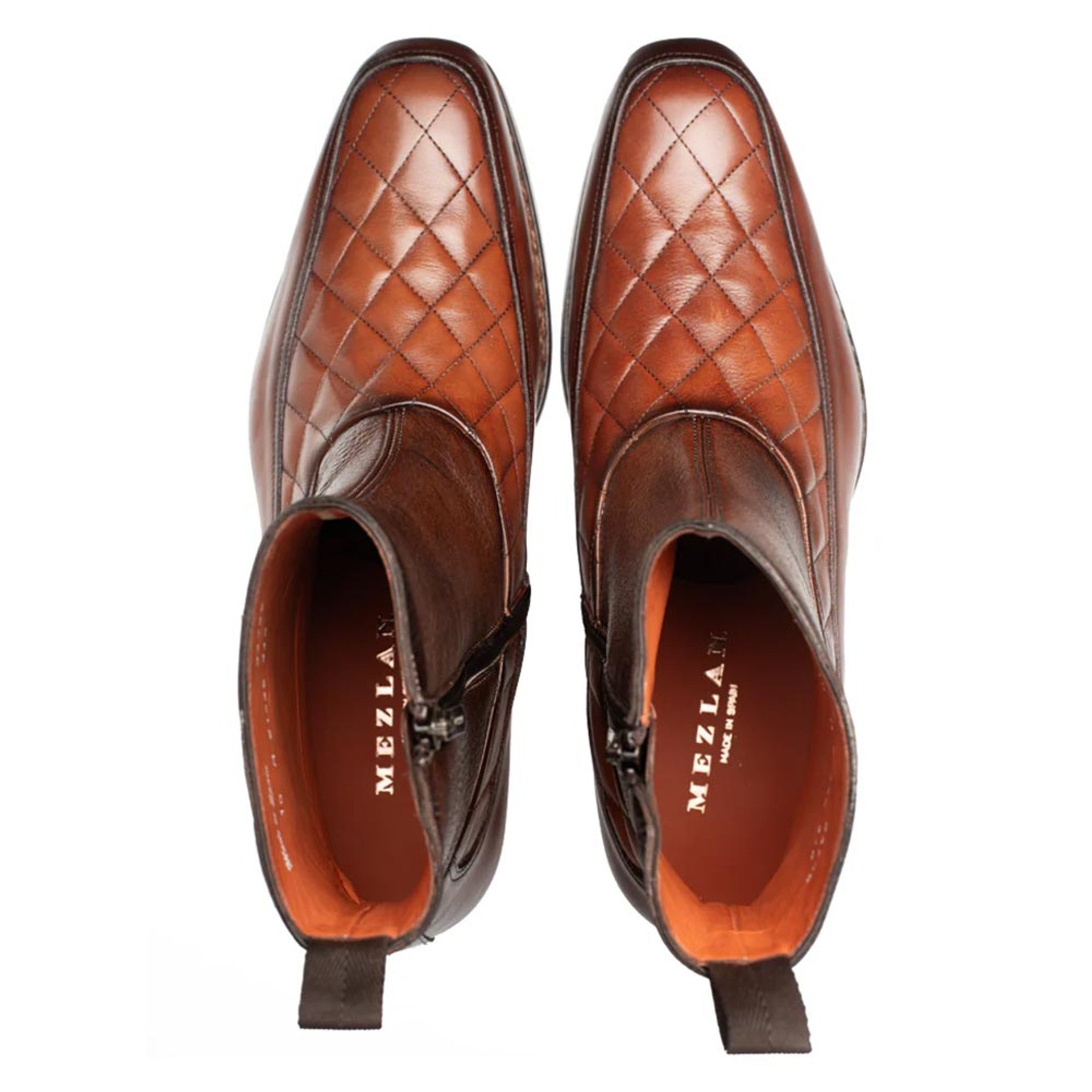 Mezlan Musico Cognac-Chocolate Calfskin Dress Zip Boots