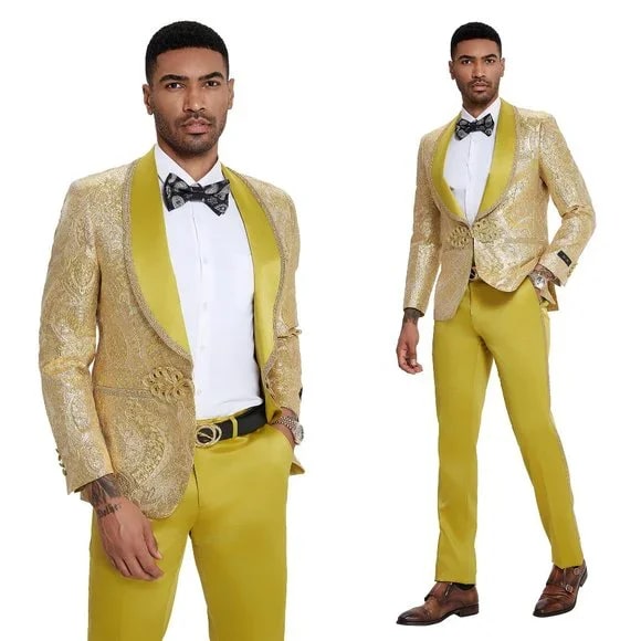 2026 Mustard Paisley 2pc Suit by Tazzio