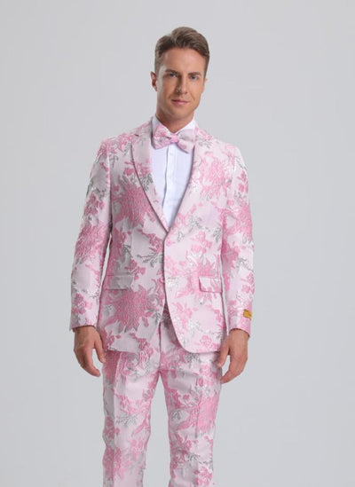 Floral Paisley Prom Tuxedo in Pink & Silver