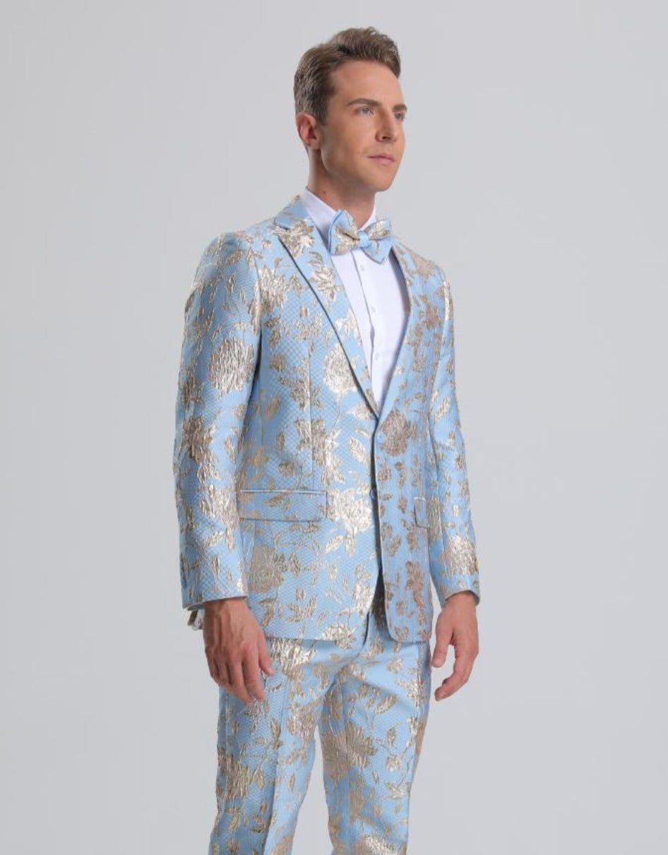 Sky Blue & Metallic Paisley Prom Tuxedo