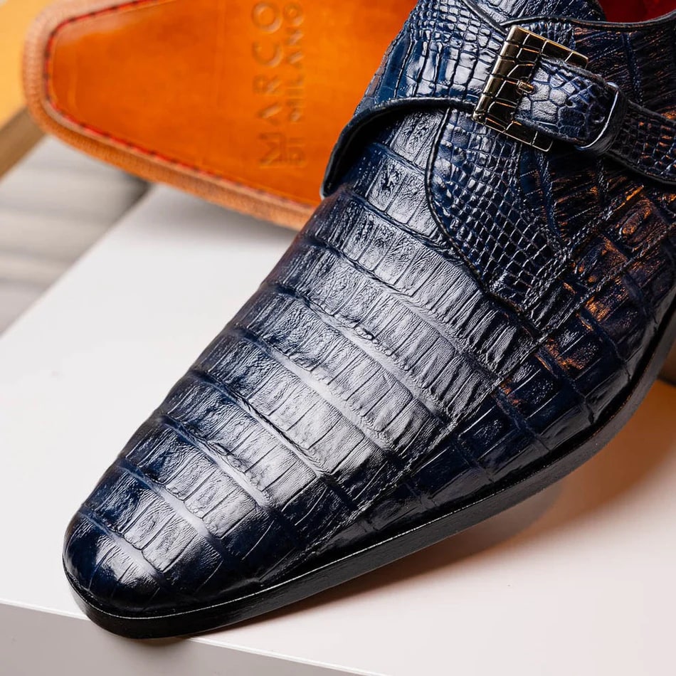 Rovigo Navy Crocodile Skin Single Monk Loafers