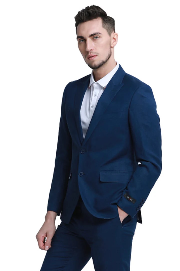 Navy Linen Style Two Button Summer Suit