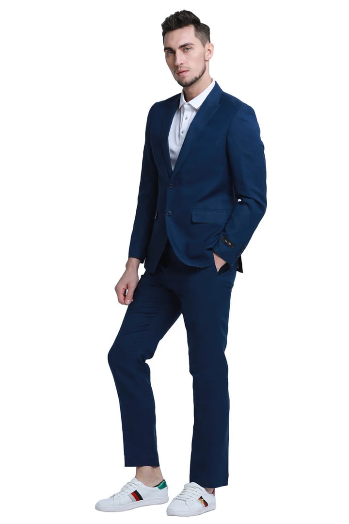 Navy Linen Style Two Button Summer Suit
