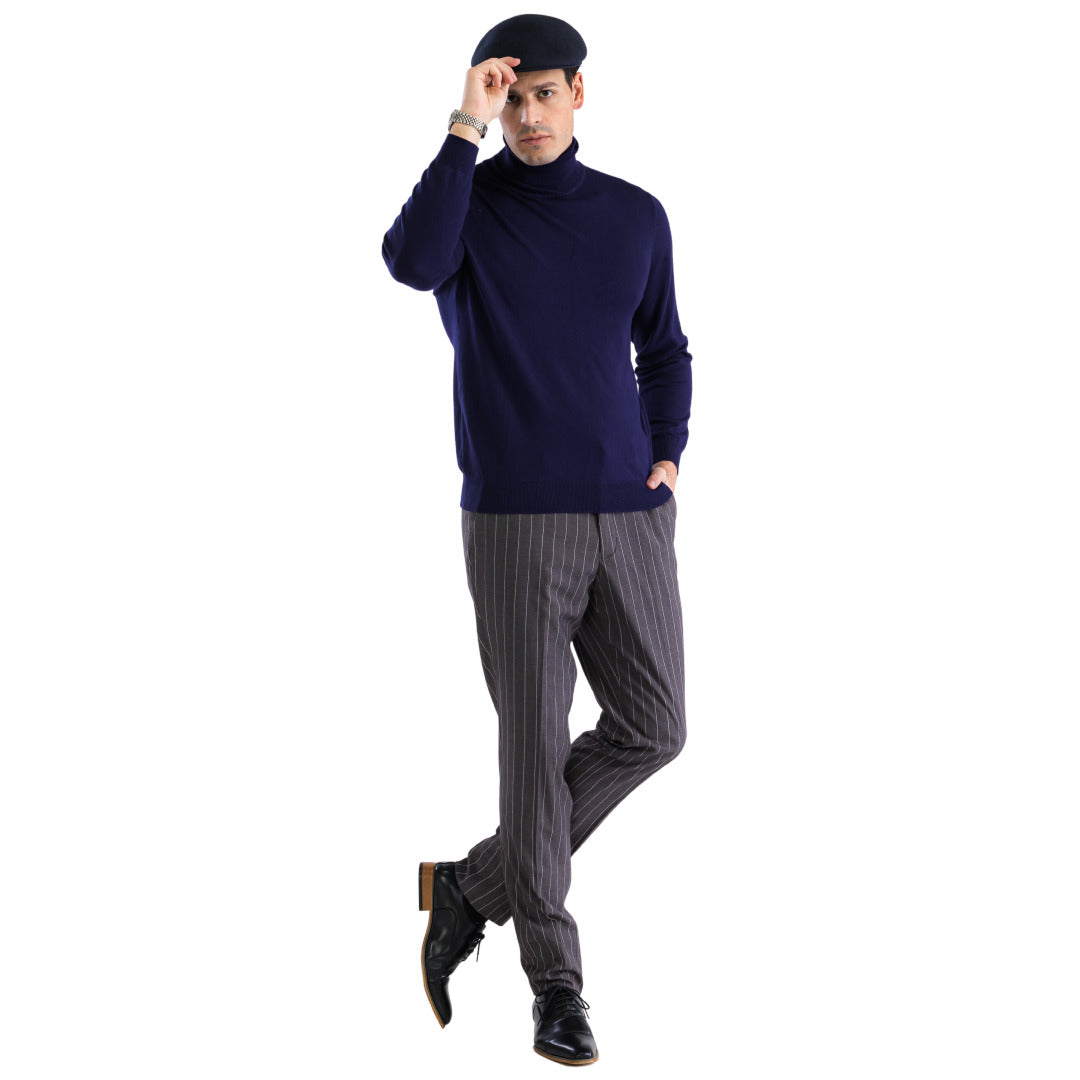Navy Pullover Turtleneck Sweater for Men