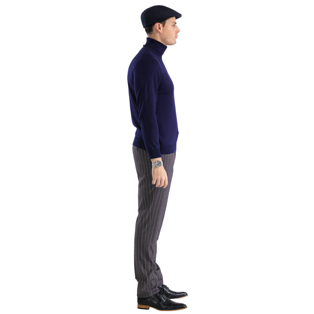 Navy Pullover Turtleneck Sweater for Men