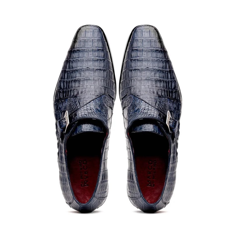 Rovigo Navy Crocodile Skin Single Monk Loafers