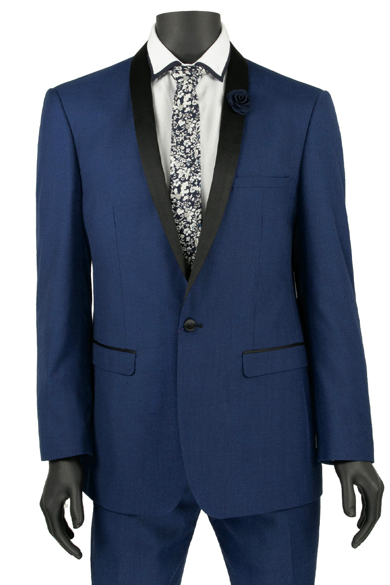 Men's One Button Blue Shawl Tuxedo - Slim Fit