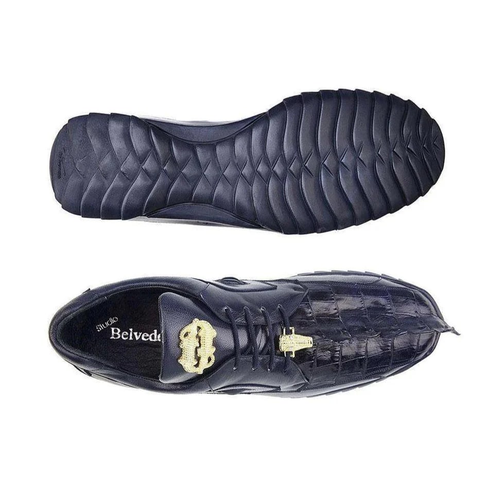 Belvedere Vasco Night Blue Hornback Crocodile Sneakers