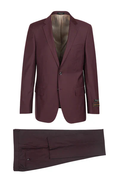 Novello Burgundy Modern Fit Wool Suit by Tiglio Luxe