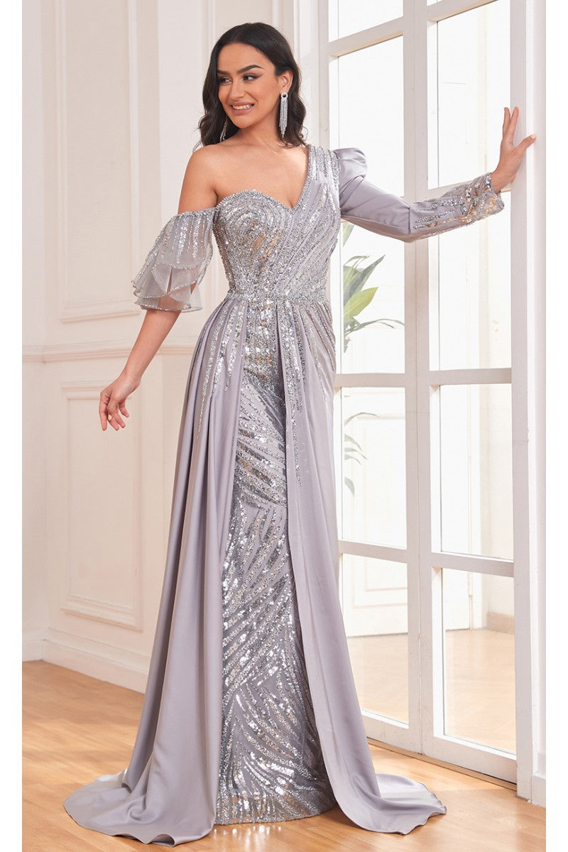 High Couture NR2290 Overskirt Long Floral Formal Evening Fitted Dress