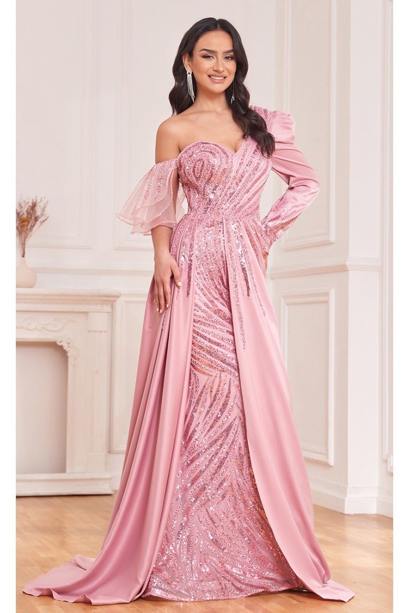 High Couture NR2290 Overskirt Long Floral Formal Evening Fitted Dress