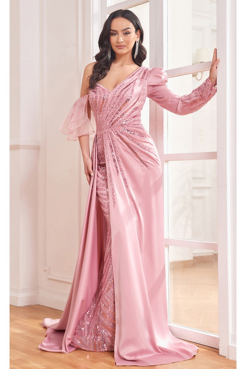 High Couture NR2290 Overskirt Long Floral Formal Evening Fitted Dress