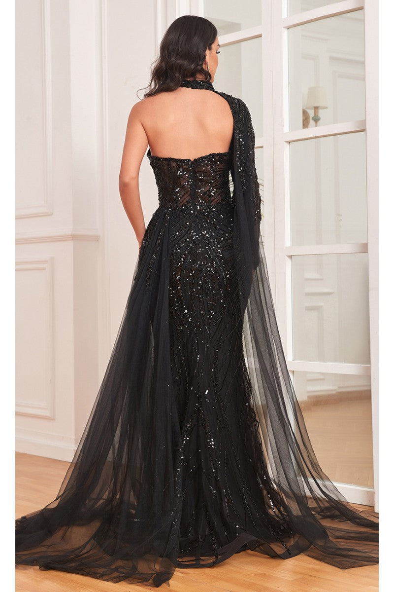 High Couture NR2292 Long Slit Formal Fitted Sequin Evening Dress