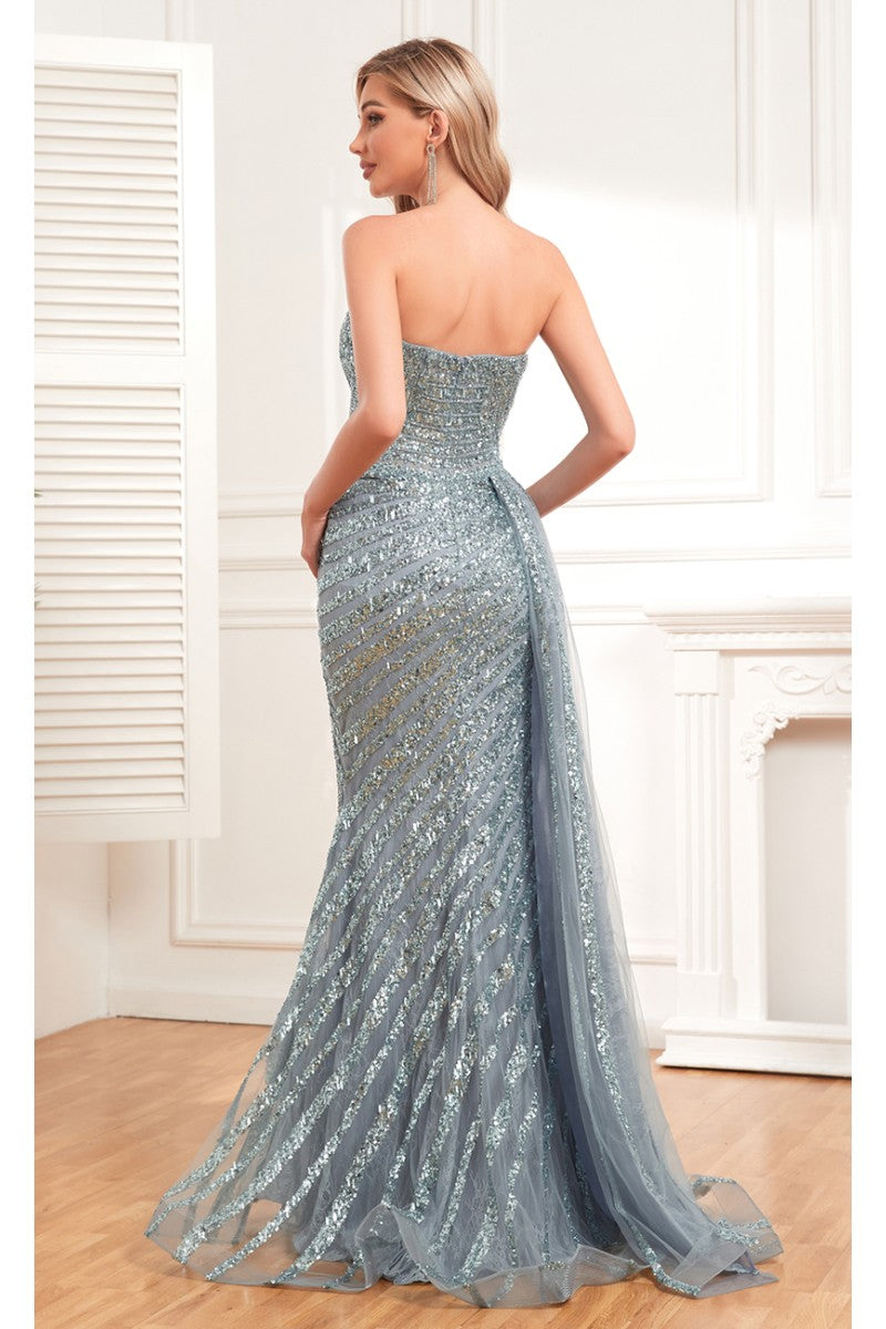 High Couture NR2304 Overskirt Long Beaded Slit Formal Prom Dress
