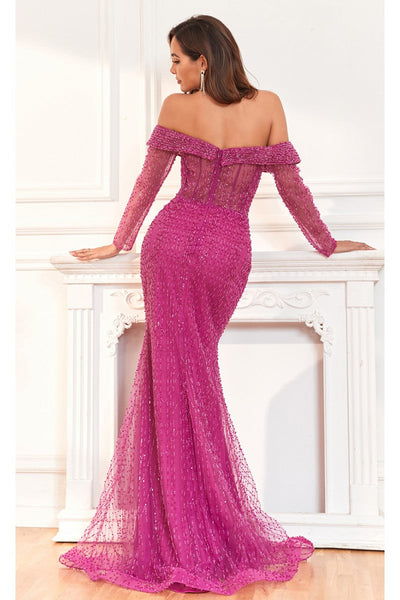 High Couture cFitted Slit Long Beaded Evening Formal Dress