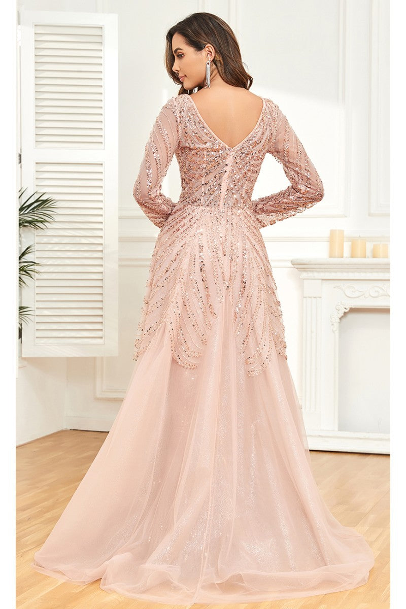 High Couture NR2328 Long Formal Slit Beaded Evening Overskirt Dress