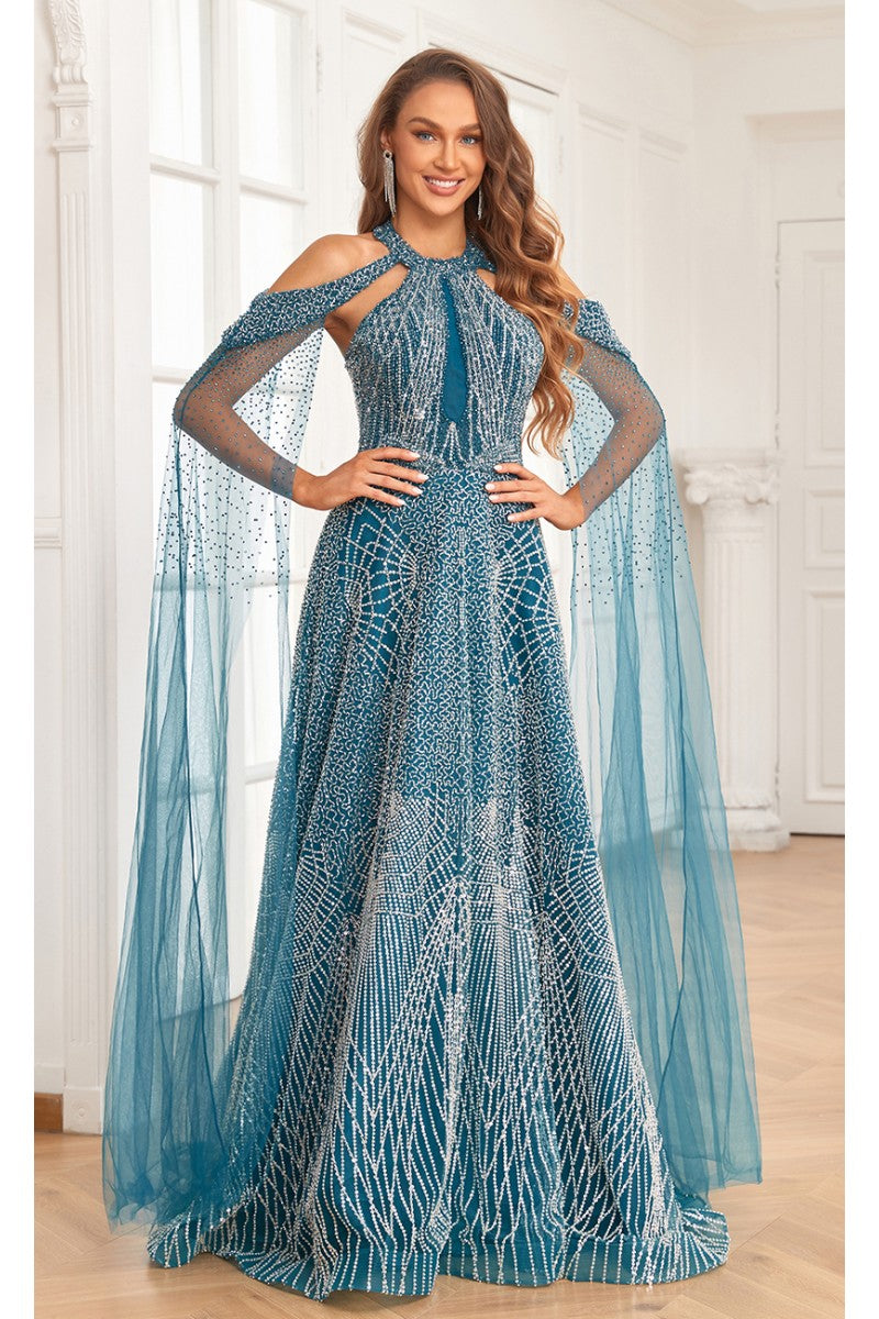 High Couture NR2340 A Line Ball Gown Long Formal Beaded Prom Dress